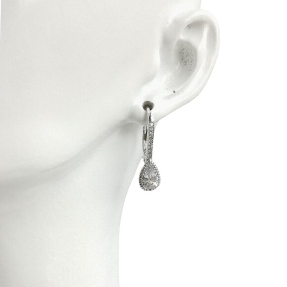 Sterling silver cz drop lever back earrings - Picture 2 of 7